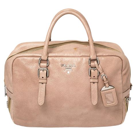 Prada Pink Cervo Lux Leather Zippers Bauletto Bag 